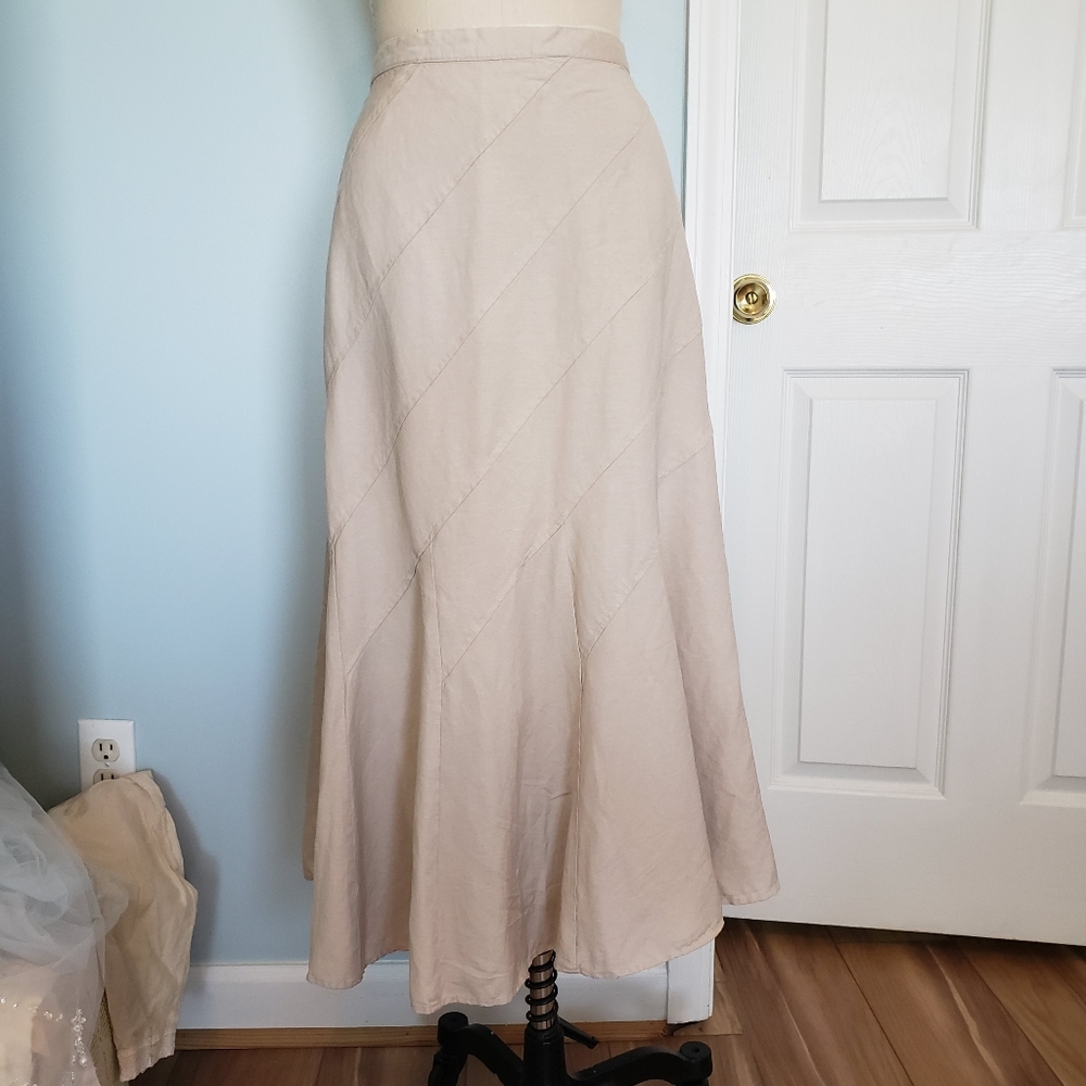 Long Linen Blend Paneled Skirt, 6 - Picture 2 of 8